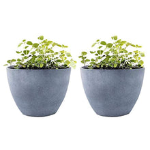 Load image into Gallery viewer, Flower Pot Garden Planters 12&quot; - 2 Pack Outdoor Indoor, Unbreakable Resin Plant Containers with Drain Hole, Grey