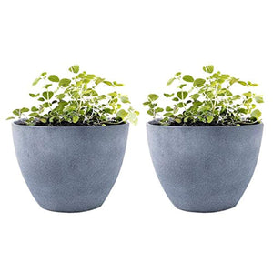 Flower Pot Garden Planters 12" - 2 Pack Outdoor Indoor, Unbreakable Resin Plant Containers with Drain Hole, Grey