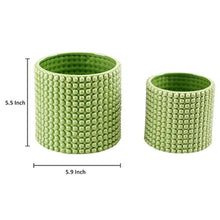 Load image into Gallery viewer, Set of 2 Pistachio Green Ceramic Hobnail Textured Planters, Vintage-Style Flower Pots