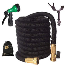 Load image into Gallery viewer, Expandable Garden Hose | Strongest Expanding Triple Layer Core | Durable Nylon | Solid Brass Fittings/Shut Off Water Valve | 8 Way Nozzle | Stainless Steel Holder | Gift/Storage Bag (50, Black)