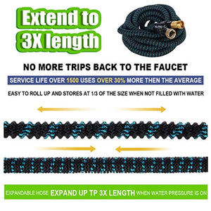 Gardguard 50ft Expandable Garden Hose: Water Hose with 9 Function Spray Nozzle and Durable 3-Layers Latex, Flexible Water Hose with Solid Brass Fittings, Best Choice for Watering and Washing