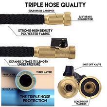 Load image into Gallery viewer, Expandable Garden Hose | Strongest Expanding Triple Layer Core | Durable Nylon | Solid Brass Fittings/Shut Off Water Valve | 8 Way Nozzle | Stainless Steel Holder | Gift/Storage Bag (50, Black)