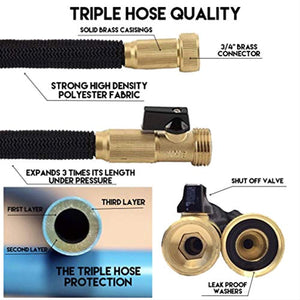 Expandable Garden Hose | Strongest Expanding Triple Layer Core | Durable Nylon | Solid Brass Fittings/Shut Off Water Valve | 8 Way Nozzle | Stainless Steel Holder | Gift/Storage Bag (50, Black)