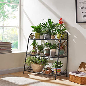 FaithLand 3-Tier Indoor/Outdoor Metal Plant Stand, Flower Pots Holder, Plant Display Rack, Stand Shelf, Shoe Organizer, Utility Storage Organizer Rack