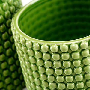 Set of 2 Pistachio Green Ceramic Hobnail Textured Planters, Vintage-Style Flower Pots
