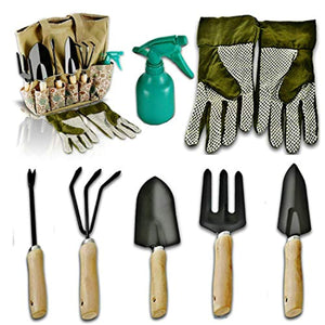 Scuddles Garden Tools Set - 8 Piece Heavy Duty Gardening tools With Storage Organizer, Ergonomic Hand Digging Weeder, Rake, Shovel, Trowel, Sprayer, Gloves Gift for Men & Women