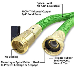 NGreen Expandable and Flexible Garden Hose - 25/50/75/100 Feet Strongest Triple Core Latex and Solid Brass Fittings Free Spray Nozzle 3/4 USA Standard Easy Storage Kink Free Water Hose (25 FT)