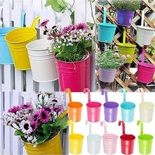 Load image into Gallery viewer, KINGLAKE Flower Pots,10 Pcs Metal Iron Hanging Flower Plant Pots Balcony Garden Plant Planter Baskets Fence Bucket Pots 3.94&#39;&#39; Flower Holders with Detachable Hook