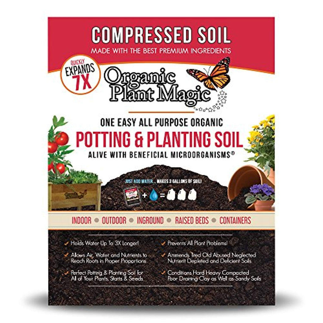 Compressed Organic Potting-Soil for Garden & Plants - Expands up to 7 Times When Mixed with Water - Nutrient Rich Plant Food Derived from Natural Coconut Coir & Worm Castings Fertilizer