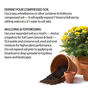 Compressed Organic Potting-Soil for Garden & Plants - Expands up to 7 Times When Mixed with Water - Nutrient Rich Plant Food Derived from Natural Coconut Coir & Worm Castings Fertilizer