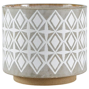 Rivet Geometric Ceramic Indoor Outdoor Large Planter Flower Pot - 8.7 Inch, White and Grey