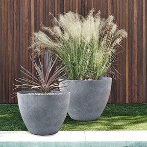 Flower Pot Garden Planters 12" - 2 Pack Outdoor Indoor, Unbreakable Resin Plant Containers with Drain Hole, Grey