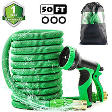 Load image into Gallery viewer, 50ft Retractable Upgraded Garden Hose All New 2019 Perfect Leak-Proof 3/4 Solid Brass Fitting Easy Storage with 9Function High Pressure Lightweight Watering Spray Nozzle Flexible Expandable Hose