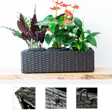 Load image into Gallery viewer, C-Hopetree Wicker Hanging Railing Planter Box, Indoor Outdoor Window Wall Balcony Deck Porch Flower Herb Plant Pot, 1 Long Pot