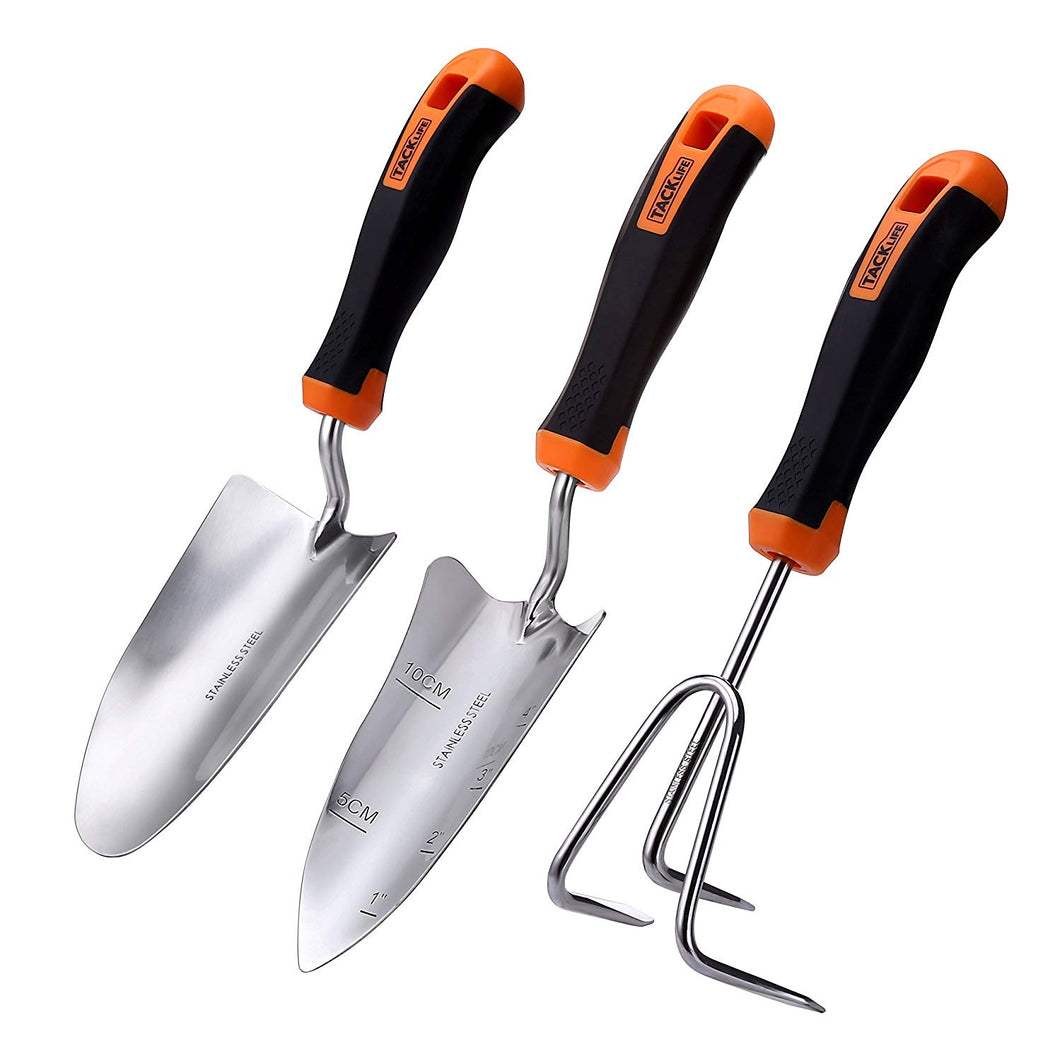 TACKLIFE Garden Tools Set-7 Piece Stainless Steel Heavy Duty kit, GGT4A, Black and Orange