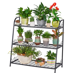 FaithLand 3-Tier Indoor/Outdoor Metal Plant Stand, Flower Pots Holder, Plant Display Rack, Stand Shelf, Shoe Organizer, Utility Storage Organizer Rack