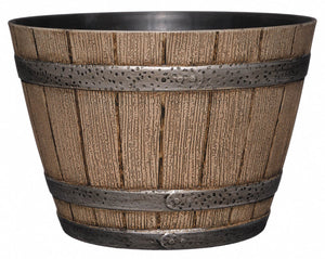 Whiskey Barrel Planter, Distressed Oak, 9" (Durable high density resin construction)