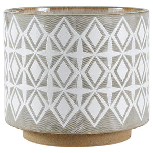 Rivet Geometric Ceramic Indoor Outdoor Large Planter Flower Pot - 8.7 Inch, White and Grey