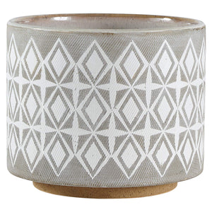 Rivet Geometric Ceramic Indoor Outdoor Large Planter Flower Pot - 8.7 Inch, White and Grey